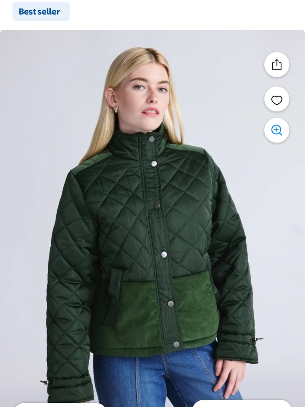 Women's Quilted Forest Green Stand-Collar Puffer Jacket